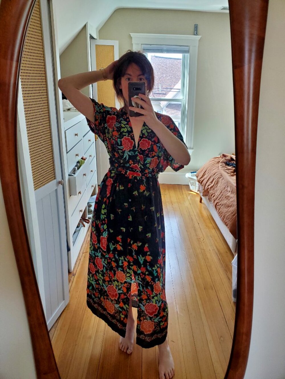 ZARA Maxi Long Dress  Faux Wrap Top Button Front